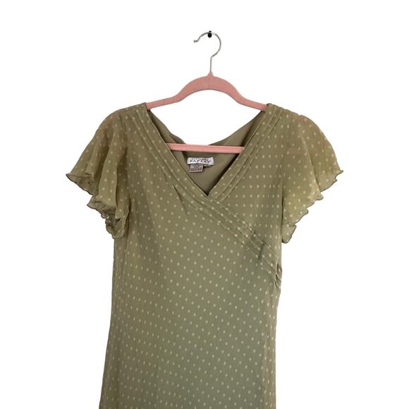 Adrianna Papell Y2K Green Polka Dot Silk Boho Romantic Feminine Midi Dress 12 - Picture 5 of 12